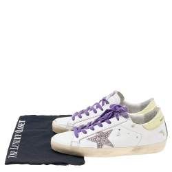 Pre Owned Golden Goose White Leather Superstar Glitter Embellished Low Top Sneakers Size 38