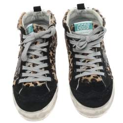 Pre Owned Golden Goose Black/Beige Calf Hair And Suede Mid Star Sneakers Size 36