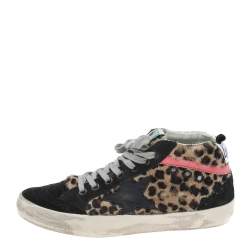 Pre Owned Golden Goose Black/Beige Calf Hair And Suede Mid Star Sneakers Size 36