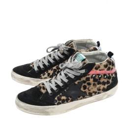 Pre Owned Golden Goose Black/Beige Calf Hair And Suede Mid Star Sneakers Size 36