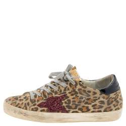 Pre Owned Golden Goose Beige Patent Leather And Suede Superstar Sneakers Size 36