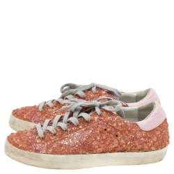 Pre Owned Golden Goose Orange/Pink Rubber And Leather Super Star Sneakers Size 36