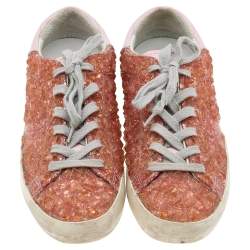 Pre Owned Golden Goose Orange/Pink Rubber And Leather Super Star Sneakers Size 36