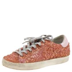 Pre Owned Golden Goose Orange/Pink Rubber And Leather Super Star Sneakers Size 36