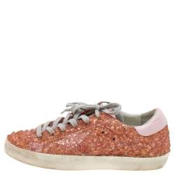 Pre Owned Golden Goose Orange/Pink Rubber And Leather Super Star Sneakers Size 36