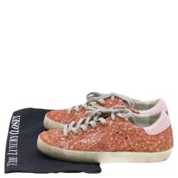 Pre Owned Golden Goose Orange/Pink Rubber And Leather Super Star Sneakers Size 36