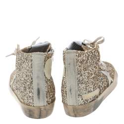 Pre Owned Golden Goose Gold Glitter Francy High Top Sneakers Size 35