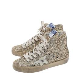 Pre Owned Golden Goose Gold Glitter Francy High Top Sneakers Size 35