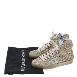 Pre Owned Golden Goose Gold Glitter Francy High Top Sneakers Size 35