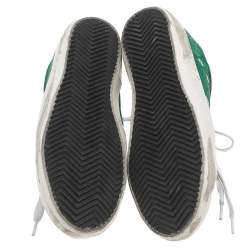 Pre Owned Golden Goose Green/White Velvet And Leather Super Star Low Top Sneakers Size 36