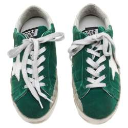 Pre Owned Golden Goose Green/White Velvet And Leather Super Star Low Top Sneakers Size 36