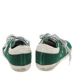 Pre Owned Golden Goose Green/White Velvet And Leather Super Star Low Top Sneakers Size 36