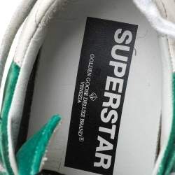 Pre Owned Golden Goose Green/White Velvet And Leather Super Star Low Top Sneakers Size 36
