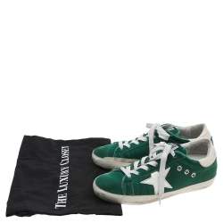 Pre Owned Golden Goose Green/White Velvet And Leather Super Star Low Top Sneakers Size 36
