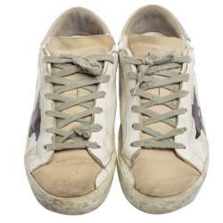Pre Owned Golden Goose White Leather And Suede Hi Star Low Top Sneakers Size 39