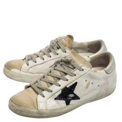 Pre Owned Golden Goose White Leather And Suede Hi Star Low Top Sneakers Size 39