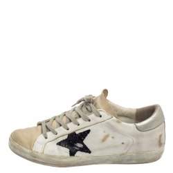 Pre Owned Golden Goose White Leather And Suede Hi Star Low Top Sneakers Size 39