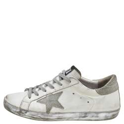 Pre Owned Golden Goose White/Grey Leather and Suede Superstar Sneakers Size 38