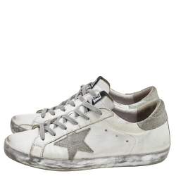 Pre Owned Golden Goose White/Grey Leather and Suede Superstar Sneakers Size 38