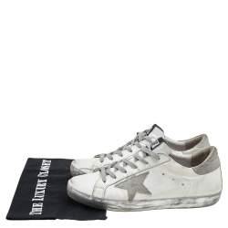 Pre Owned Golden Goose White/Grey Leather and Suede Superstar Sneakers Size 38