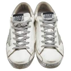 Pre Owned Golden Goose White/Grey Leather and Suede Superstar Sneakers Size 38