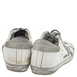 Pre Owned Golden Goose White/Grey Leather and Suede Superstar Sneakers Size 38