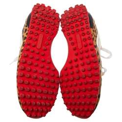 Pre Owned Golden Goose White/Brown Nylon and Animal Print Patent Leather Low-Top Sneakers Size 39