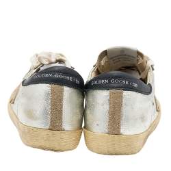 Pre Owned Golden Goose Metallic Silver Leather And Suede Archive Low Top Sneakers Size 36