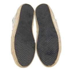 Pre Owned Golden Goose Metallic Silver Leather And Suede Archive Low Top Sneakers Size 36