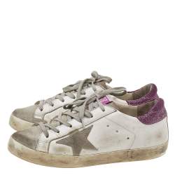 Golden Goose White/Pink Leather And Suede Super Star Low Top Sneakers Size 36
