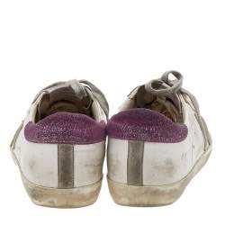 Golden Goose White/Pink Leather And Suede Super Star Low Top Sneakers Size 36