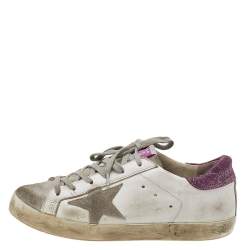 Golden Goose White/Pink Leather And Suede Super Star Low Top Sneakers Size 36