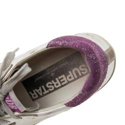 Golden Goose White/Pink Leather And Suede Super Star Low Top Sneakers Size 36