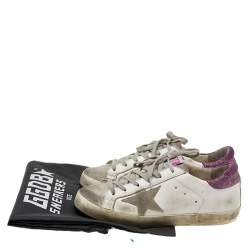 Golden Goose White/Pink Leather And Suede Super Star Low Top Sneakers Size 36