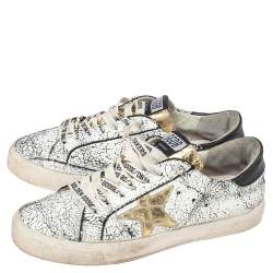 Golden Goose White/Black Crackled Leather Superstar Low-Top Sneakers Size 39
