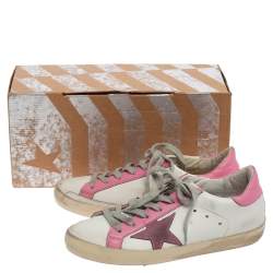 Golden Goose White And Pink Leather Star Applique Low Top Sneakers Size 37