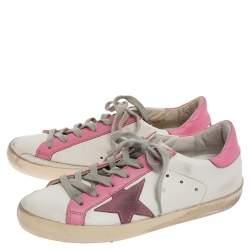 Golden Goose White And Pink Leather Star Applique Low Top Sneakers Size 37