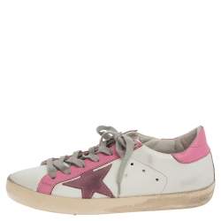 Golden Goose White And Pink Leather Star Applique Low Top Sneakers Size 37