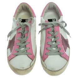 Golden Goose White And Pink Leather Star Applique Low Top Sneakers Size 37