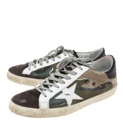 Pre Owned Golden Goose Multicolor  Camouflage Canvas and Suede Superstar Sneakers Size 43