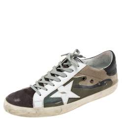 Pre Owned Golden Goose Multicolor  Camouflage Canvas and Suede Superstar Sneakers Size 43