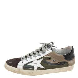 Pre Owned Golden Goose Multicolor  Camouflage Canvas and Suede Superstar Sneakers Size 43