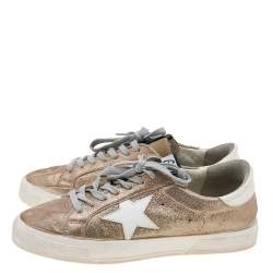 Pre Owned Golden Goose Metallic Gold Crinkled Leather May Low Top Sneakers Size 39