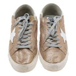 Pre Owned Golden Goose Metallic Gold Crinkled Leather May Low Top Sneakers Size 39