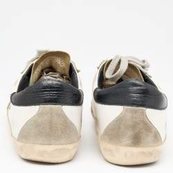 Golden Goose White/Grey Leather And Suede Superstar Low Top Sneakers Size 38