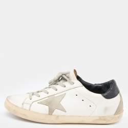 Golden Goose White/Grey Leather And Suede Superstar Low Top Sneakers Size 38