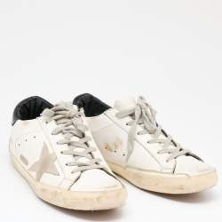 Golden Goose White/Grey Leather And Suede Superstar Low Top Sneakers Size 38