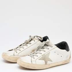 Golden Goose White/Grey Leather And Suede Superstar Low Top Sneakers Size 38