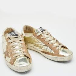 Pre Owned Golden Goose Metallic Gold Leather And Suede Superstar Low Top Sneakers Size 39