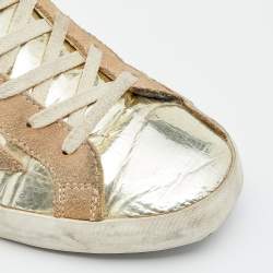 Pre Owned Golden Goose Metallic Gold Leather And Suede Superstar Low Top Sneakers Size 39